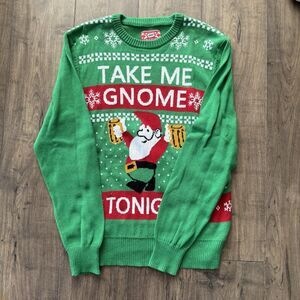 Mens Drunk GNOME Take Me Home Tonight Beer Ugly Christmas Sweater Party Large
